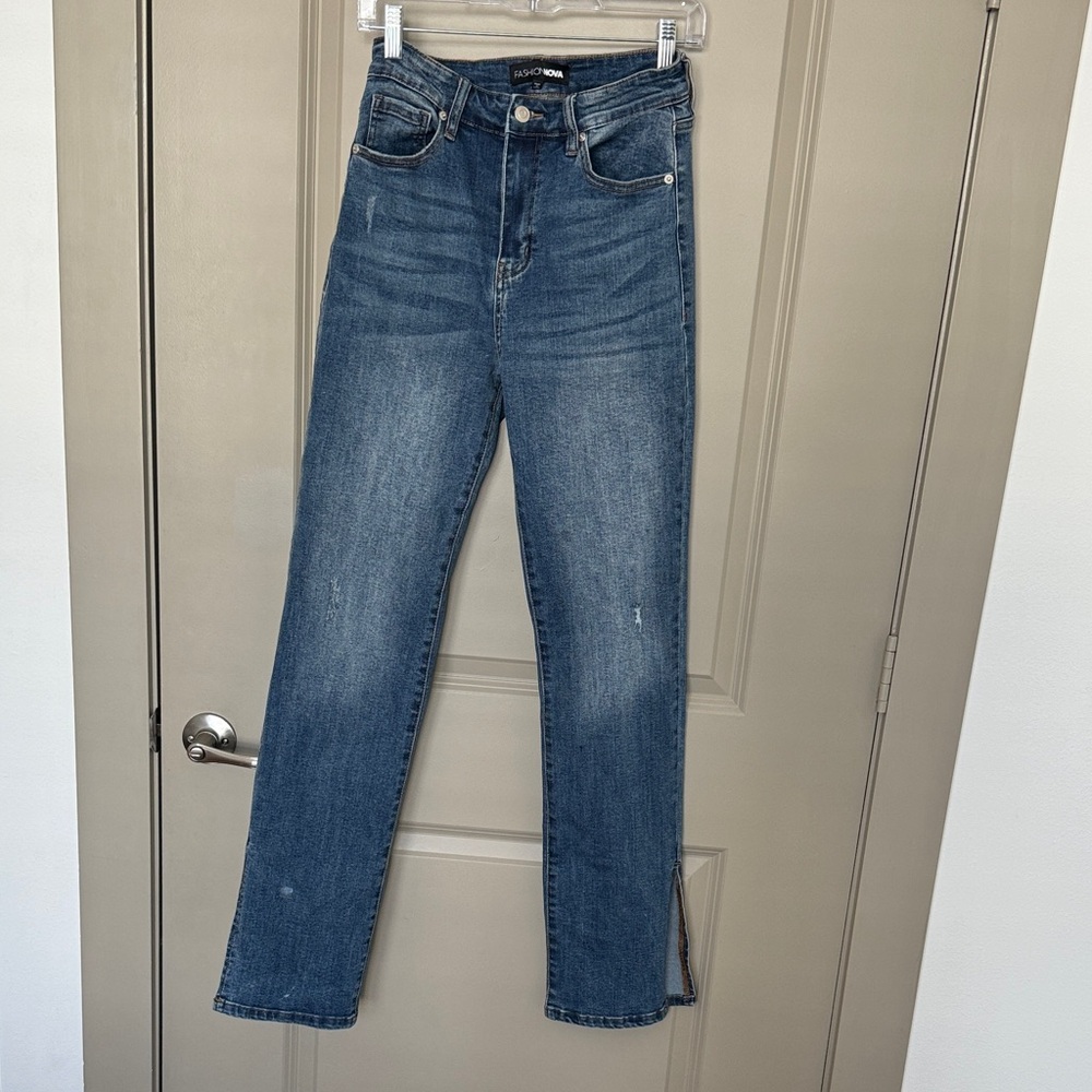 Classic Split-Hem Blue Denim Jeans